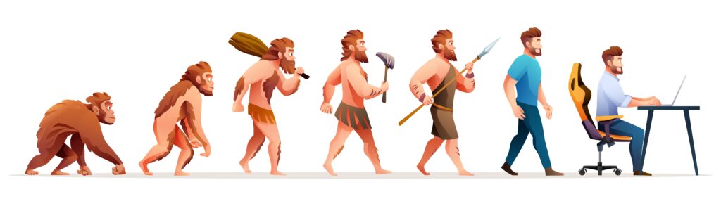 evolution is impossible - human evolution illustrated in cartoon